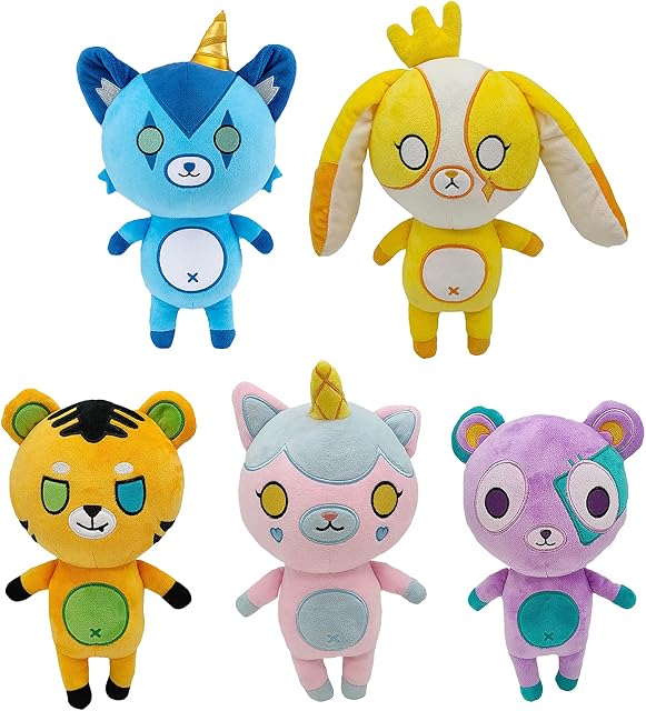 10.6in Funneh Plushies, Cartoon Cute Soft Stuffed Animal Doll Gift for Children (Funneh Teddy + Rainbow Teddy+ Gold Teddy +Draco Teddy+ Lunar Teddy)