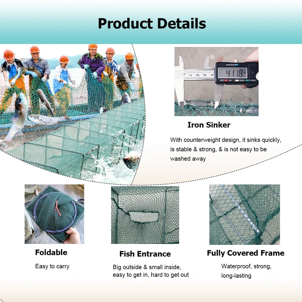 2 trampas de Cebo for camarones y cangrejos de 7,9 a 52,5 pies de Largo, trampas for Peces, Red de Pesca, Captura automáticamente más Peces fácilmente
