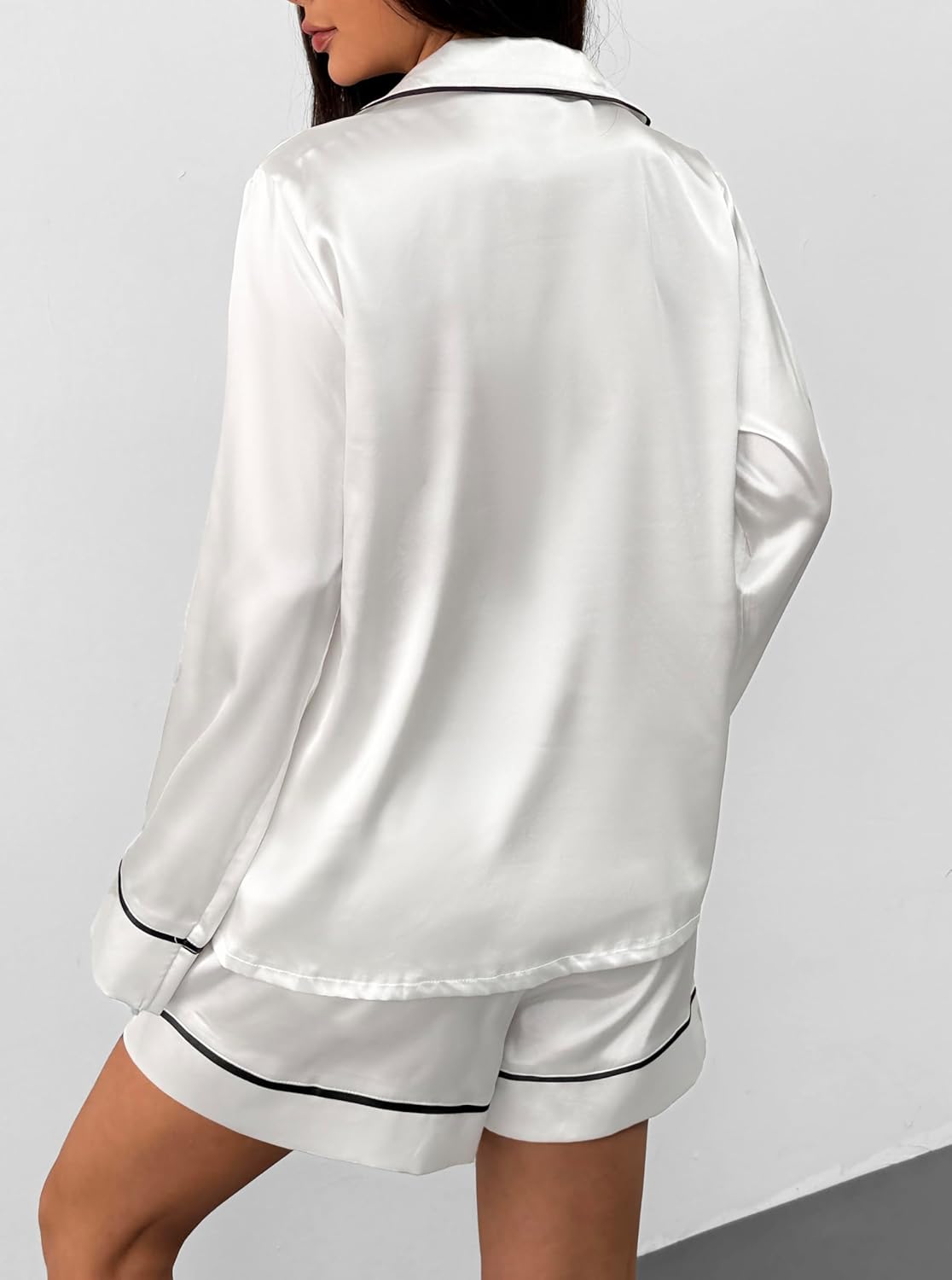 Remidoo Women Silk Pajamas Button Down Pajama Set Long Sleeve and Short Sets 2 Piece Loungwear - Image 2