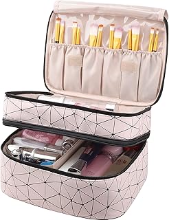 MKPCW makeup bag large Double-layer cosmetic bag with brush bag and divider