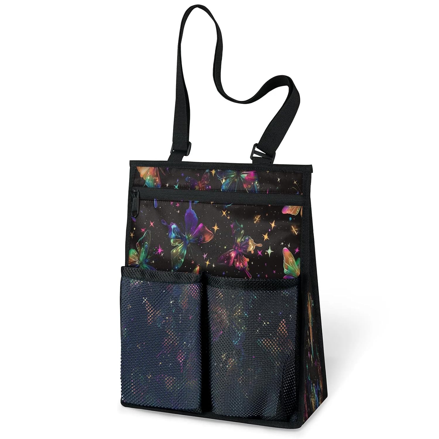 Ourtheme Colorful Stars Butterflies Portable Shower Bag for Travel Gym Camp Beach Tote Shower Caddy Bags Hanging Toiletry