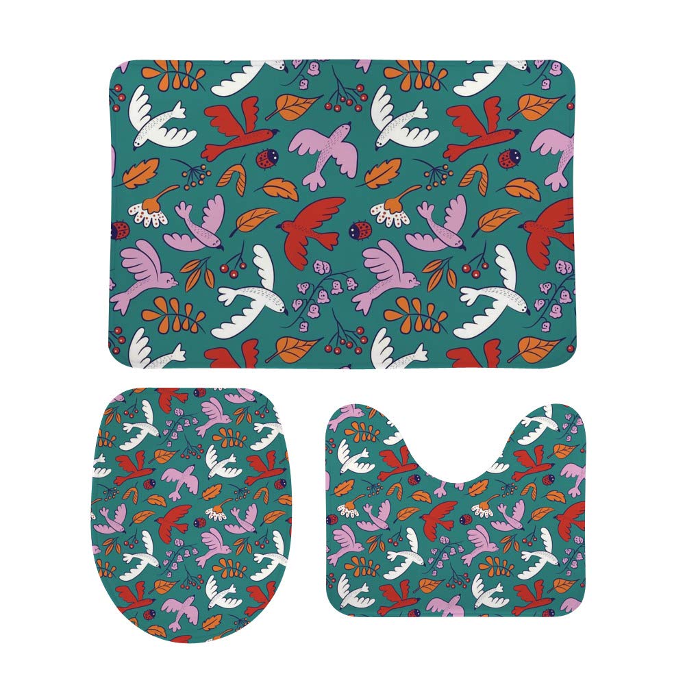 Tapis de bain antidérapant lot de 3 absorbant eau tapis intérieur extérieur cuisine oiseaux