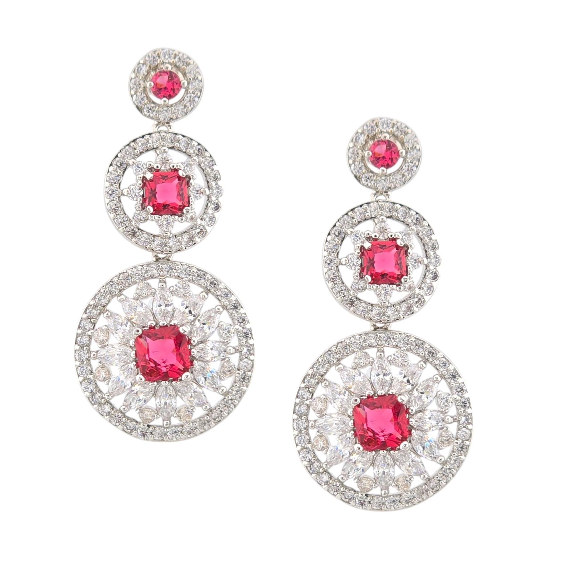 Treasure Bay Elegante juego de joyas de cristal de circonita cúbica para mujer, collar y pendientes chapados en rodio, diseño de gota de círculo, para novia, noche, baile, regalo