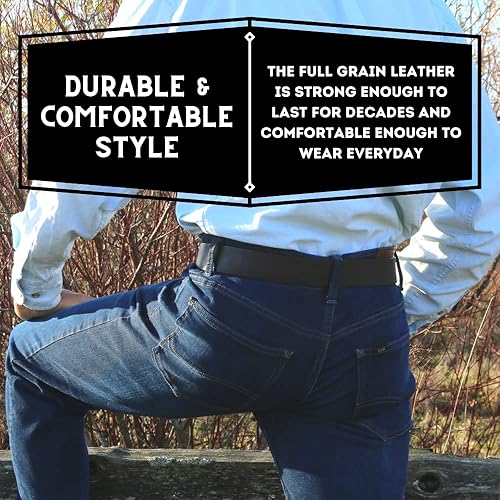 Miniatura 4 de Cinturón de cuero auténtico de grano completo para hombre de 1-12 pulgadas con hebilla de rodillo fabricado en Estados Unidos estilo 123 - RG Bullco