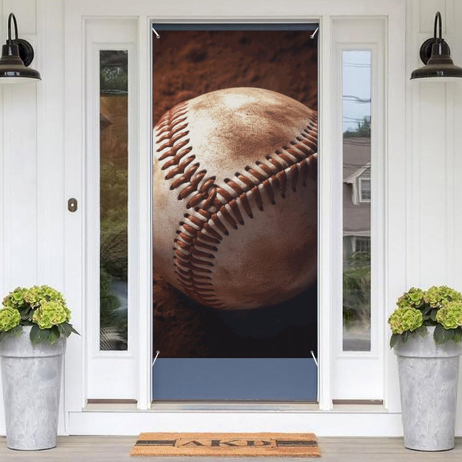 KLOPH Door Cover Decoration Welcome DoorBanner Porch Sign Photo Background Door Curtains for Doorway Privacy Window Curtain Baseball Porch Cover Indoor Outdoor Decor 70.9x35.4in