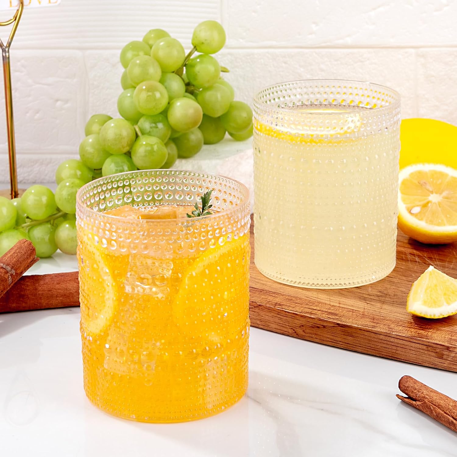 18PCS Plastic Hobnail Drinking Glasses - 14 Oz Clear Vintage Glasses Mixed Drinkware Sets - Disposable Beaded Cups for Beer, Whiskey, Juice, Cocktail, Wine, Party - Image 5