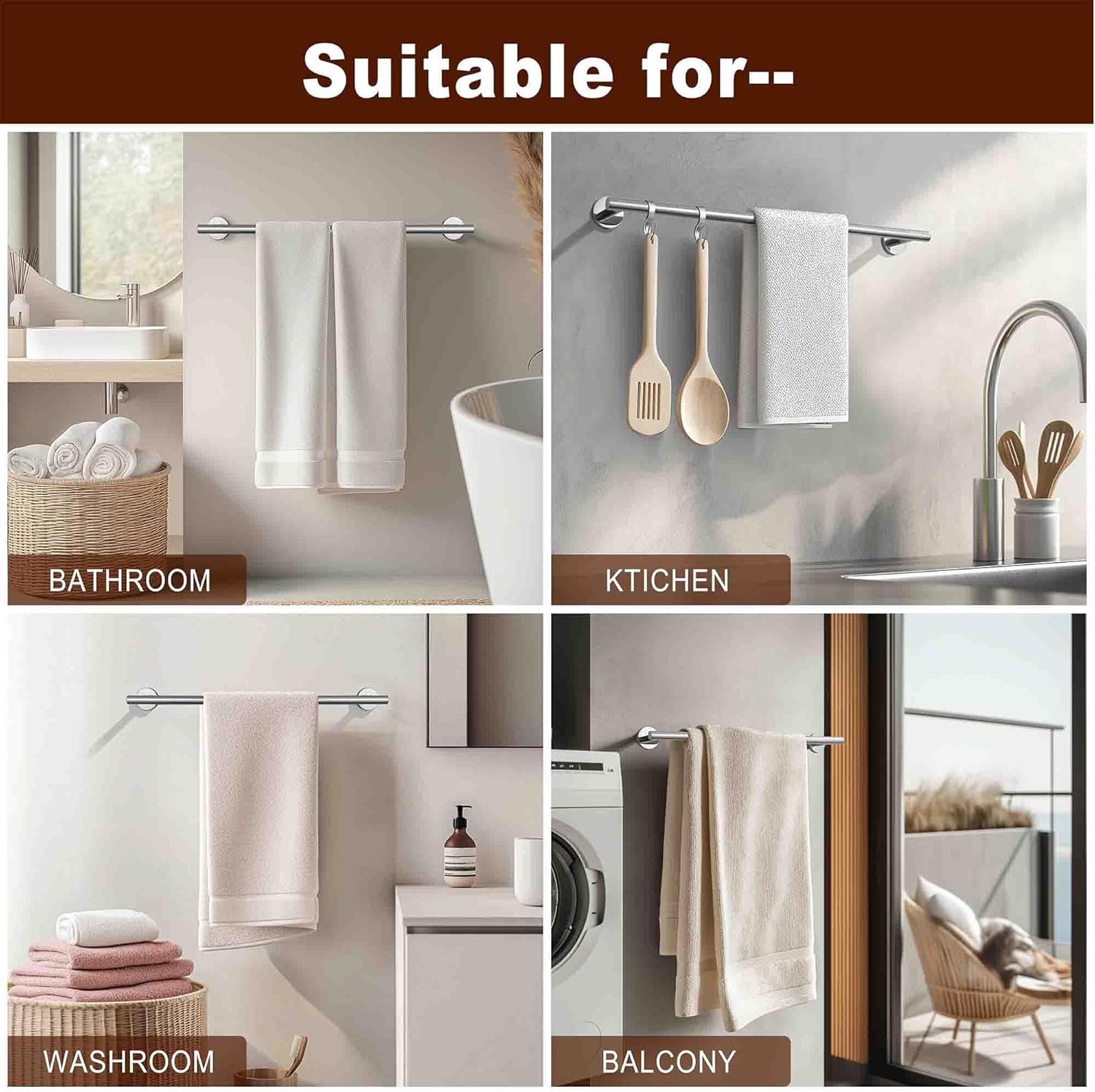 SEIDO 36 Inch Brushed Nickel Towel Bar for Bathroom Wall - SUS 304 Stainless Steel Kitchen Towel Holder Wall Mounted Towel Rack Rod with 33" Hanging Length Easy to Install Durable Heavy Duty