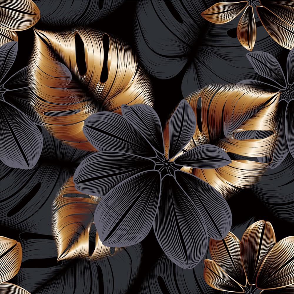 Golden Brozen Leaf Black Monstera Modern Peel and Stick Wallpaper Easy Peel Off Contact Paper Stick on Adhesive Wall Paper for Bathroom Waterproof Renter Friendly
