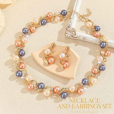 Gold Pearl Bridal Wedding Jewelry Set Rhinestone Necklace Earrings Sets Costume Jewelry for Women