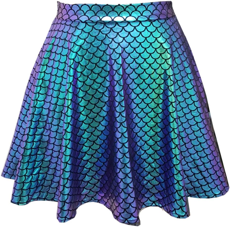 pinda Rave Bottoms Outfits Iridescent Mermaid Party Supplies Holographic High Waisted Flare Skater Skirt