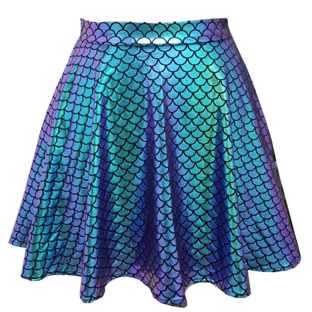 pinda Rave Bottoms Outfits Iridescent Mermaid Party Supplies Holographic High Waisted Flare Skater Skirt
