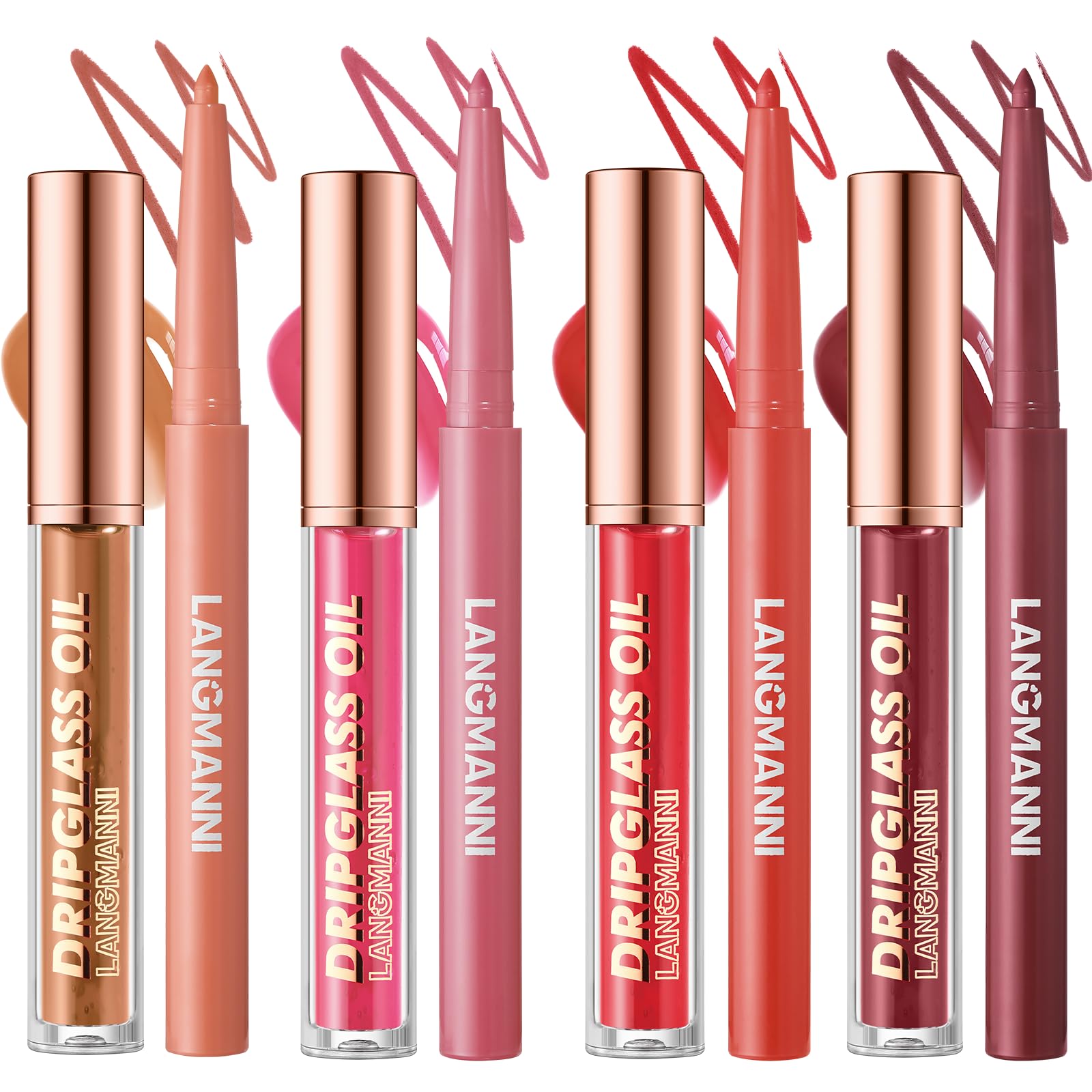 Jolilab Matte Lip Liner Lip Oil Set, Lip Makeup Set Natural Smooth Long-Lasting And Hydrating Beauty Daily Cosmetics Gift for Women Easy-to-Use(8pcs)