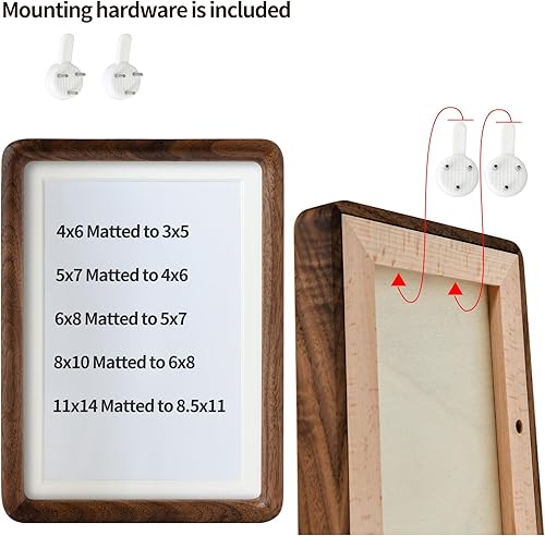 Miniatura 7 de Marco de fotos de madera maciza natural de 11 x 14 pulgadas con paspartú de 8.5 x 11 pulgadas, marcos de fotos de madera de nogal real de 11 x 14