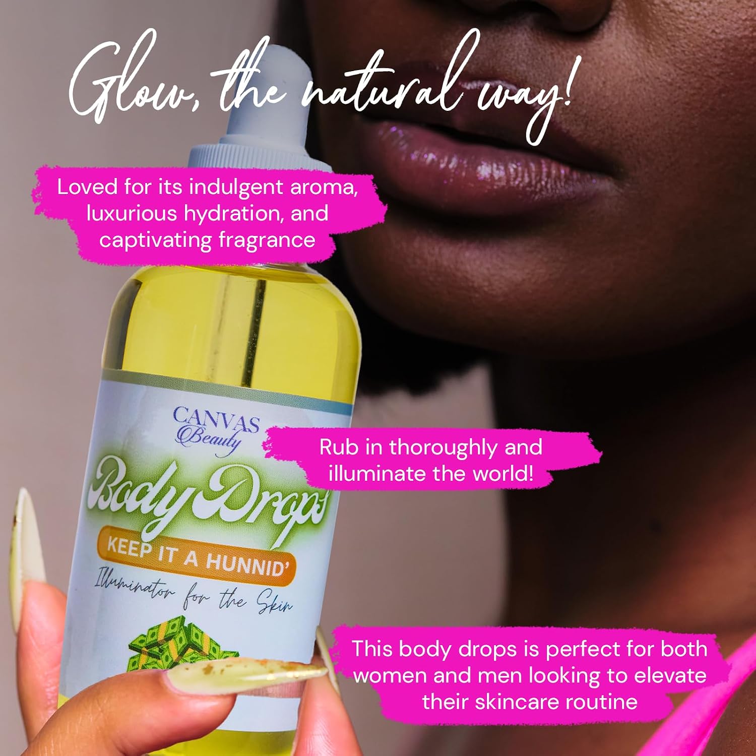 Canvas Beauty Body Drops – Keep It A Hunnid Fragrance Body Oil with Coconut Oil, Moisturizing Perfume Body Drops, 4 oz