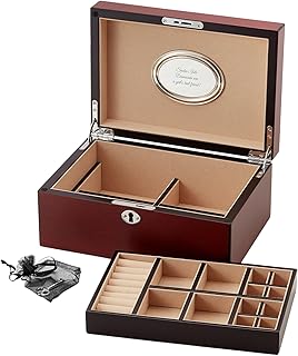THINGS REMEMBERED Engraved Matte-Finish Wooden Jewelry Box with Lock (Free Customization)