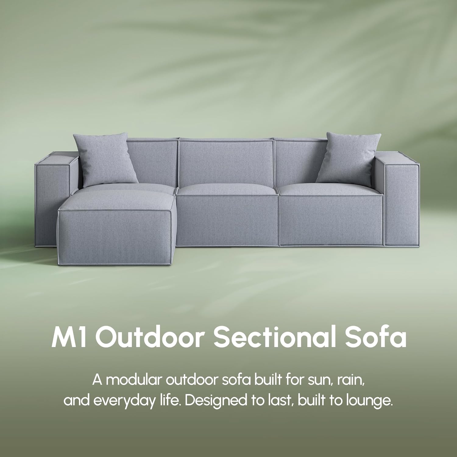 ROVE LAB M1 Outdoor Sectional Sofa – Modular Patio Couch, Weather-Resistant SolarWeave™ Fabric, EcoDry SmartFoam™ Fast-Dry Cushions, YKK Zip-Linked, Tool-Free Setup (Comet Mist)