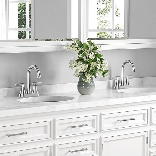 Miniatura 7 de Hurran - Grifos de baño para lavabo de 3 agujeros, grifo de lavabo de baño cromado de 4 pulgadas con desagüe emergente y mangueras de suministro,