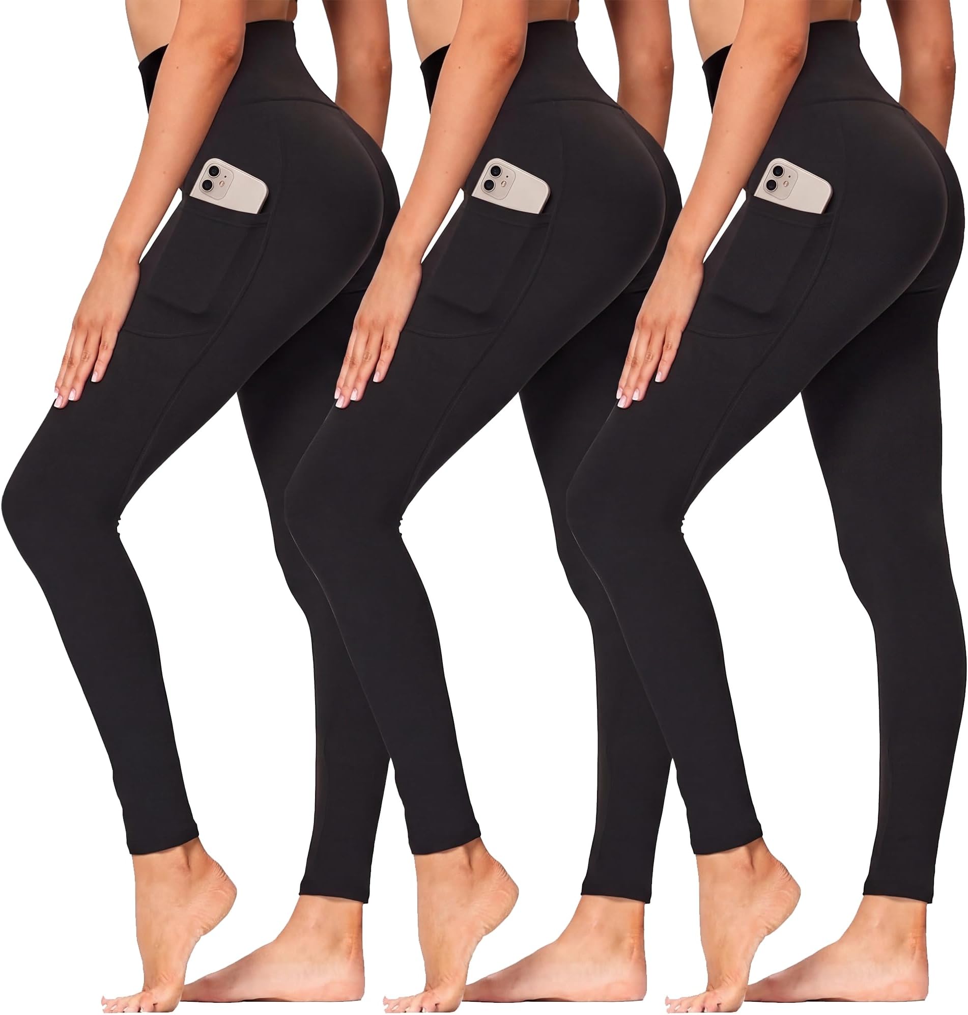 3 Packs Leggings with Pockets for Women, Soft High Waisted Tummy Control Workout Yoga Pants for Gym & Daily Wear