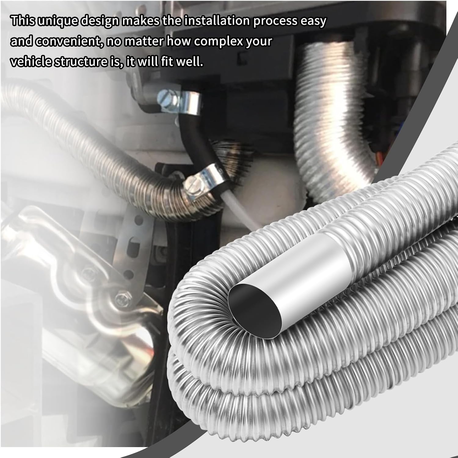 59" Diesel Heater Exhaust Pipe,Stainless Steel Flexible Exhaust Pipe with 2 Hose Clamps for Diesel Air Heater,Anti-rust ID 1 inch Exhausts Pipes Car Accessories for Most Trucks,SUVs (59")