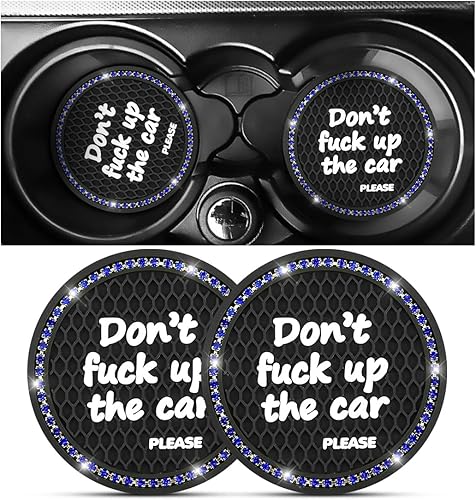 Paquete de 2 posavasos brillantes para portavasos de automóvil con diamantes de imitación de cristal de 2.75 pulgadas, tapetes antideslizantes de