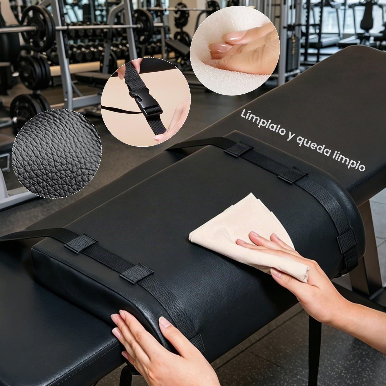 Almohadilla para Empuje de Cadera, 2 Piezas Almohadilla Hip Thrust en L Forma con Correas de Sujeción para Soporte de Espalda Hombros y Cuello Esterilla de Entrenamiento para Sentadillas y Extensiones