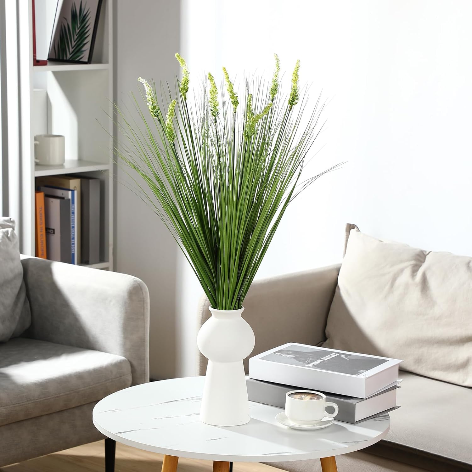 12 Pcs Fake Tall Onion Grass 27'' Artificial Grass Plant UV Resistant Greenery Shrubs Bushes Green Faux Wheat Grass for Garden Home Porch Window Office Indoor Outdoor Decorations