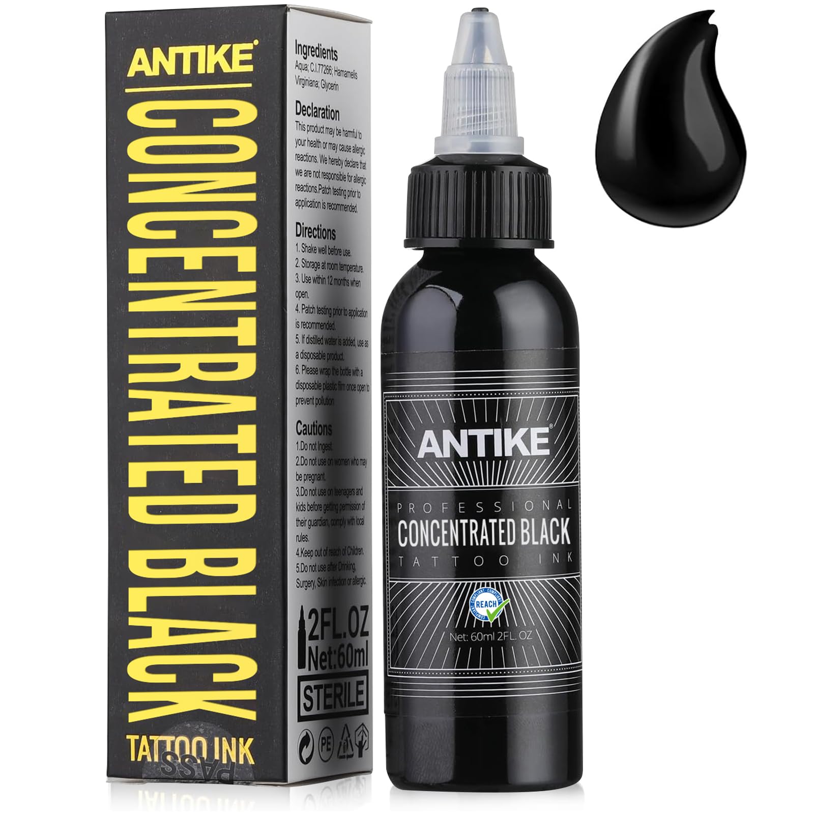 ANTIKE Black Tattoo Ink 2oz Pro Tattoo Ink Concentrated Black 60ml USA Standard Pigment for Tattoo Artist TI5003-60-030