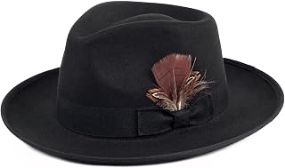 FADACHY Unisex Fedora Hats for Men & Women - Wide Brim Felt Panama Trilby Hat with Removable Feathers