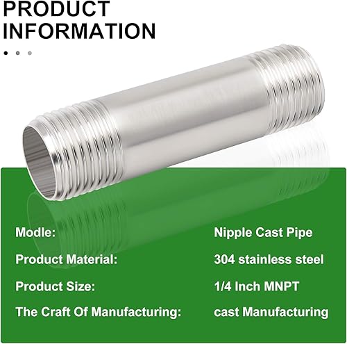 Miniatura 422 de TAISHER 2 accesorios de tubería de acero inoxidable, 1/2 "NPT x 1/2" NPT macho roscado, tubo fundido de pezón de 6 pulgadas de longitud 1.969 in