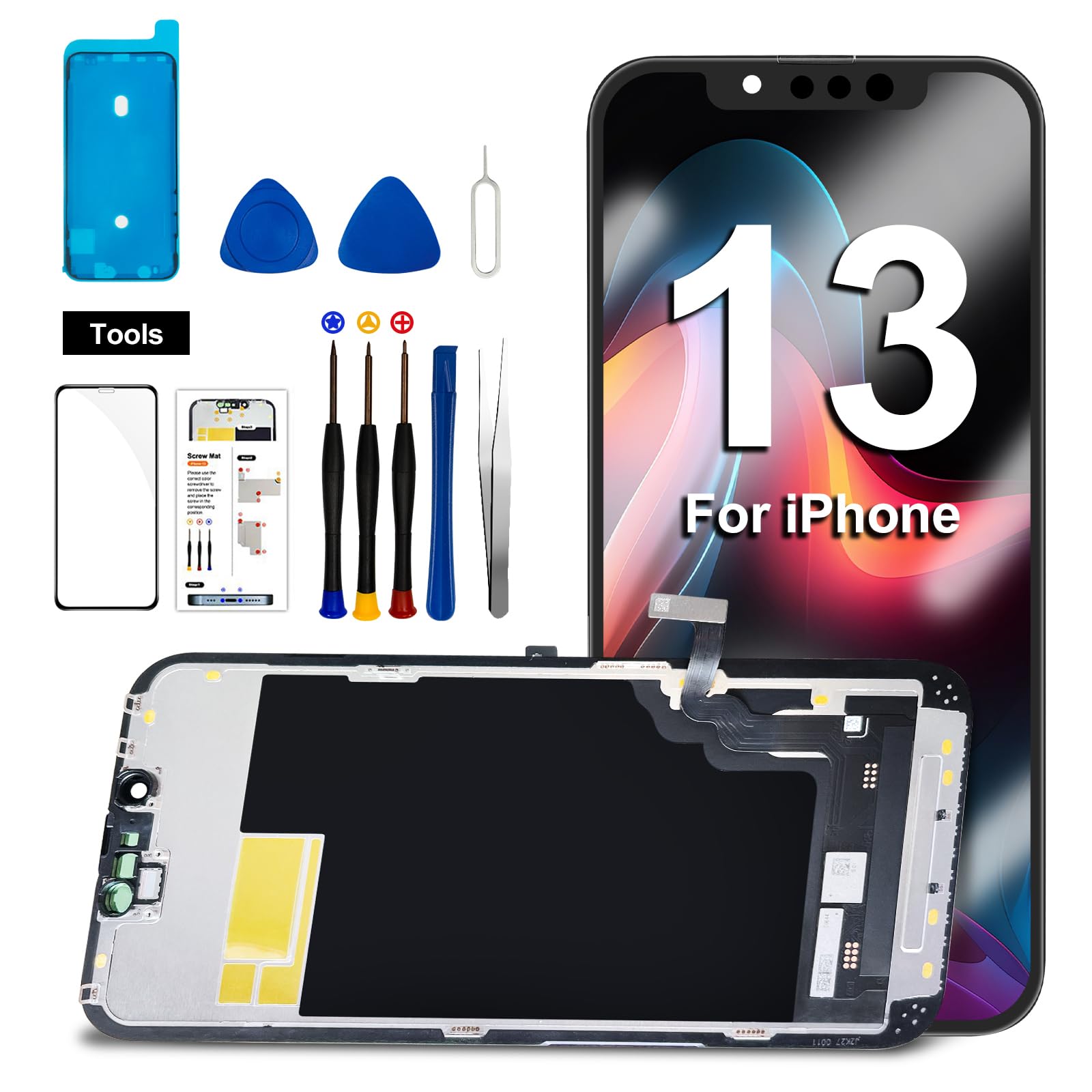 DTD Écran pour iPhone 13 LCD 6.1" de Remplacement pour écran Tactile 3D Touch Digitizer kit de Montage et de réparation 2024 (modèles A2482, A2631, A2634, A2635, A2633)