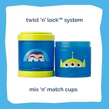 Whiskware Disney Pixar Stackable Polypropylene Snack Containers for Kids and Toddlers, 3 Stackable Snack Cups for School and Travel, Toy Story Buzz Lightyear