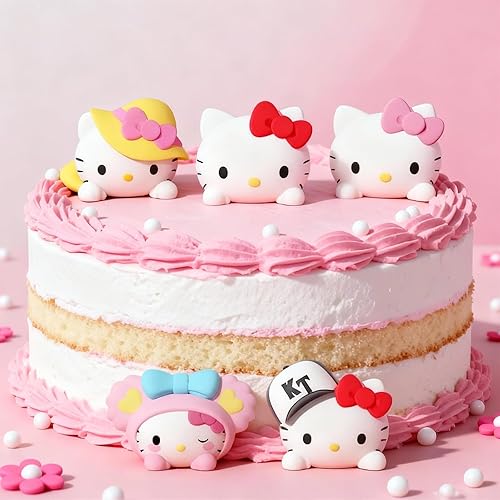 Kitty Cake Toppers, Set of 5 Kitty Cake Decorations Figures