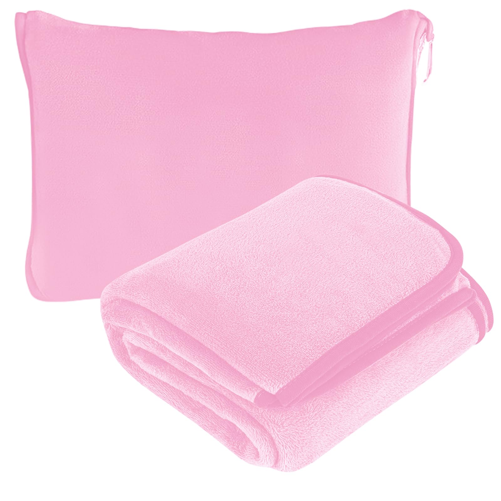 Manta de viaje para avión, cojín transformable 2 en 1, manta portátil de avión con fijación para maleta, para oficina, viajes de negocios, viajes, ultraligera y cálida, color rosa, 152 x 127 cm