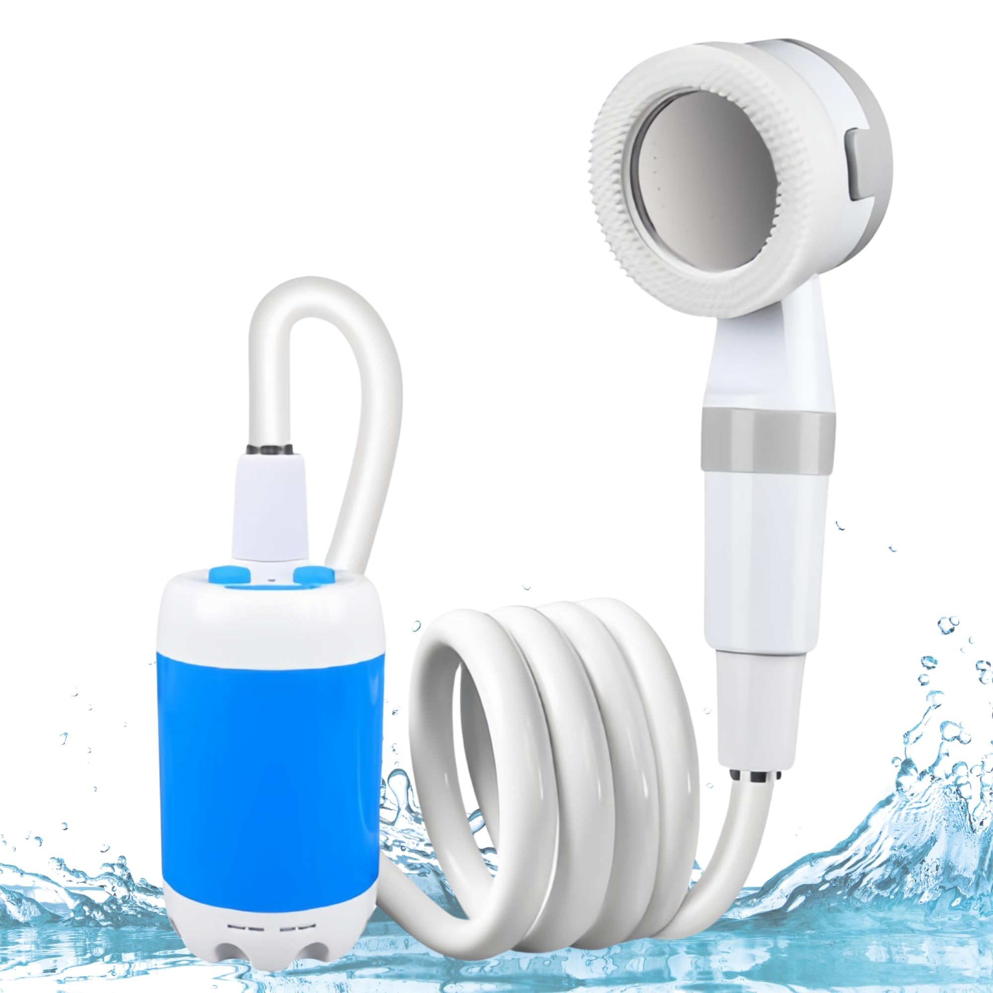 Ducha Portátil para acampar: Bomba de Ducha Eléctrica con Batería Recargable de 4000 MAh, Bomba de Agua IPX7 para Senderismo, Lavado de Autos, Baño para Mascotas