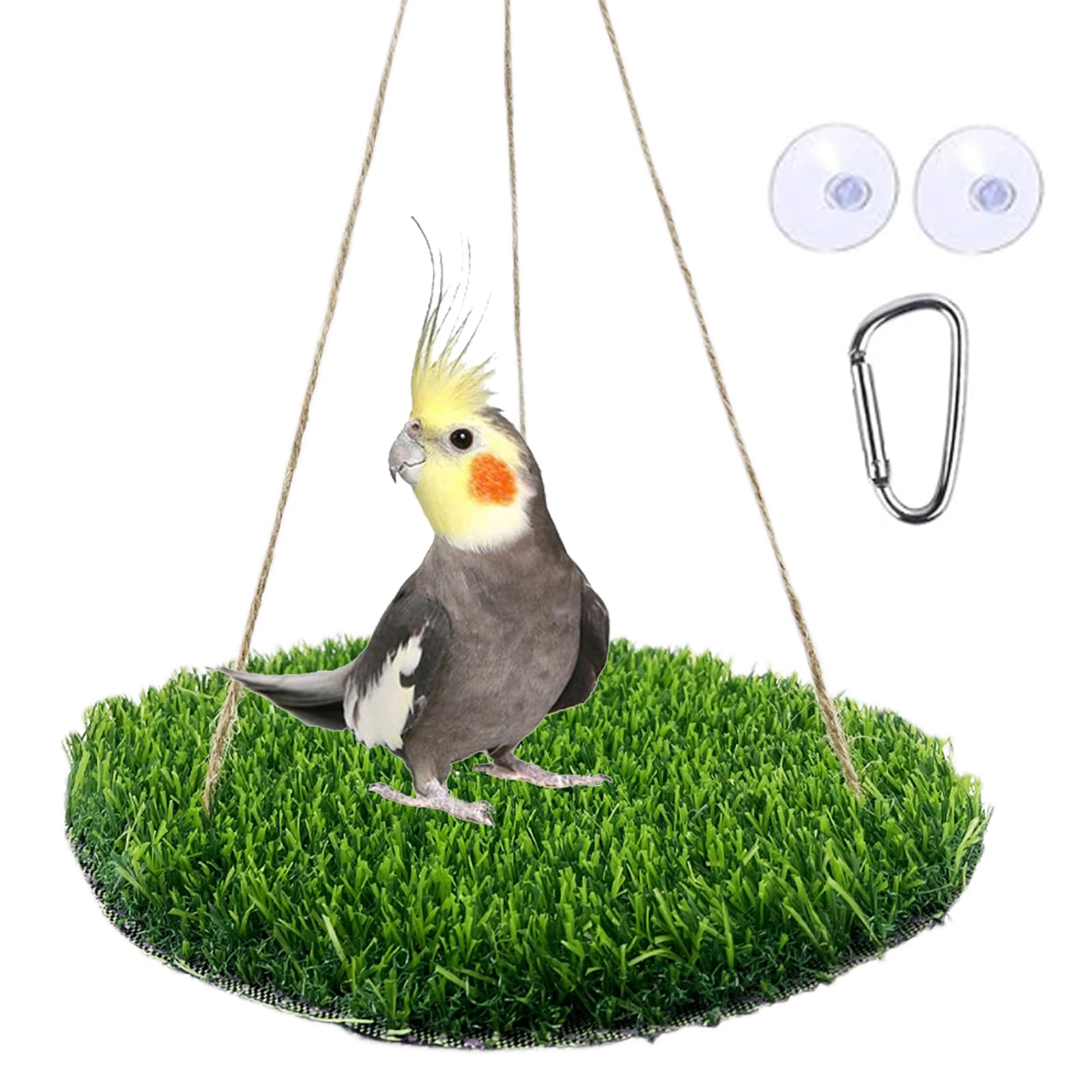 FlidRunest Large Bird Foraging Mat Toys, Natural Bird Grass Hammock Swing Toy with Hooks, Climbing Perch Hanging Toy for Parakeets, Parrot, Cockatiels, Bearded Dragon, Snake