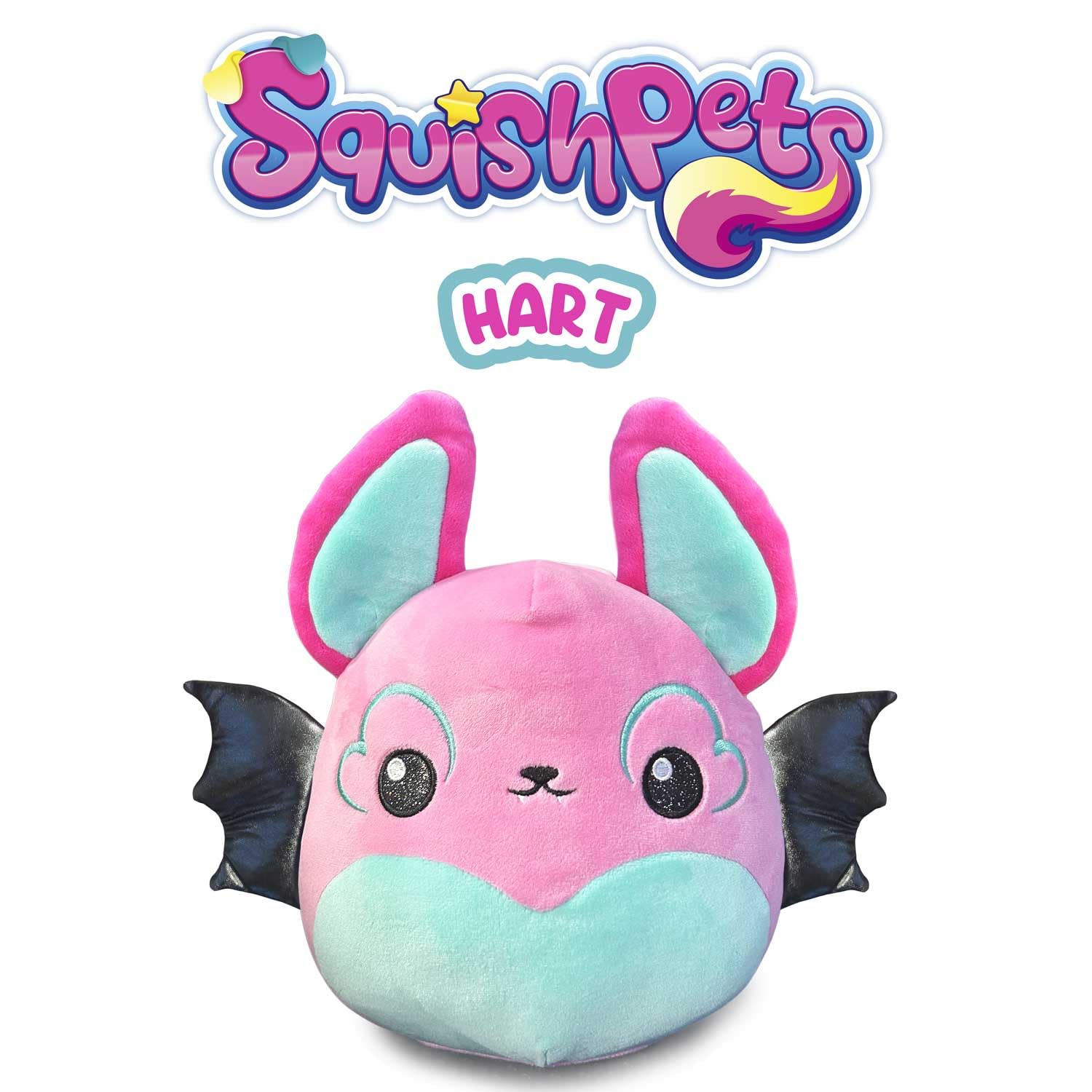 CRAZE Squishpets Medium – Maskotka Hart, pluszowy nietoperz 19 cm z brokatowymi oczami i dużymi skrzydłami – wyjątkowo miękka maskotka dla dzieci do przytulania i zabawy