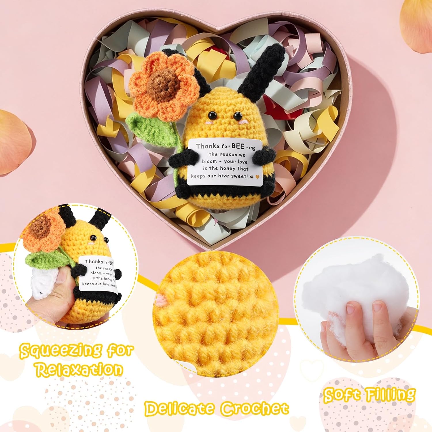 Gifts for Women Men Her Him, Birthday Gift for Mon Dad, Teacher Coworkers Friends Appreciation , Emotional Support Crochet Bee, Thank you Positive Funny Christmas Easter Present, Office/Home Decor - Image 7