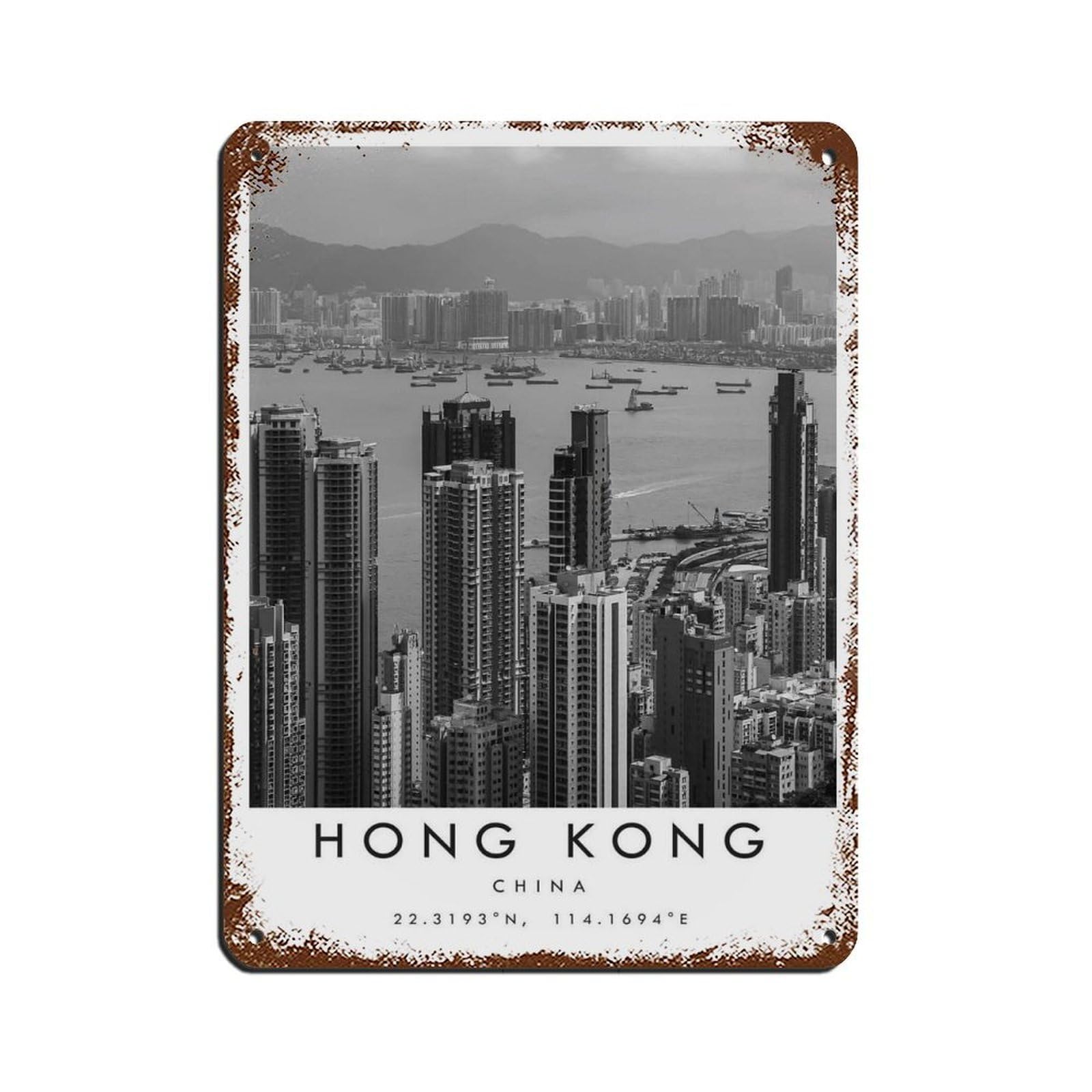 Hong Kong Travel, Hong Kong Poster (2) Tin Sign Vintage Metal Pub Club Cafe Bar Home Wall Art Decoration Poster Retro 12x16inch(30x40cm)