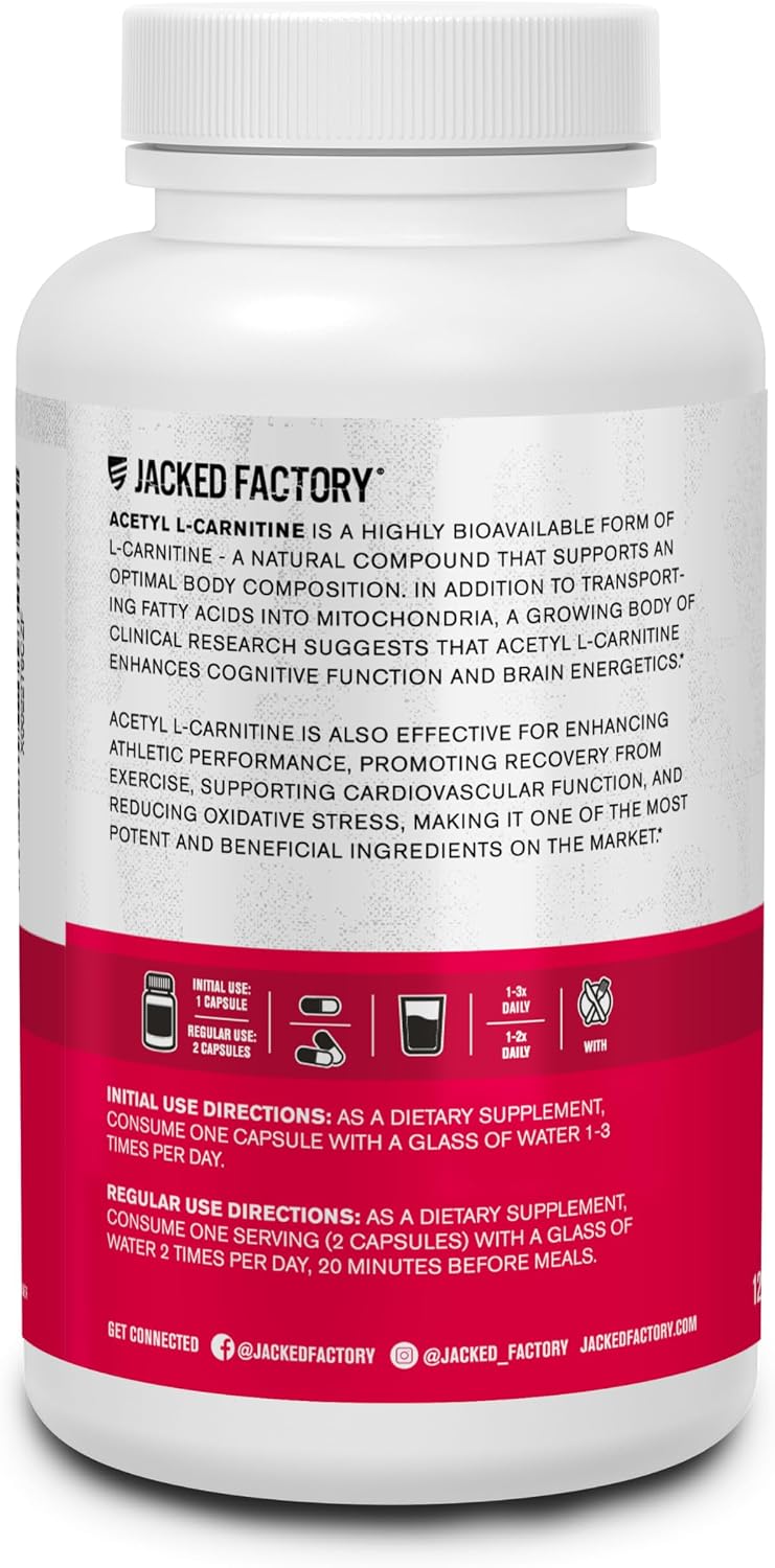 jacked l carnitine Jacked Factory - Brandclub - Jacked Factory Acetyl L Carnitine 750mg Supplement - Extra Strength L-Carnitine (ALCAR) for Energy, Body Recomposition, Memory & More - Zero Fillers