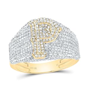 Jewels By Lux 10kt Yellow Gold Diamond Initial Mens Ring Men Size 8-12