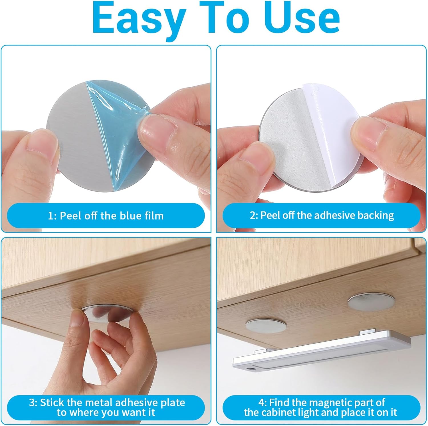 8PCS Under Cabinet Lights Magnetic Sticky Strip, Replacement Metal Magnetic Strips with Adhesive Backing for Phone Case & Magnetic-Mount, Adhesive Metal Magnet Lights Strip for LED Light (Round)