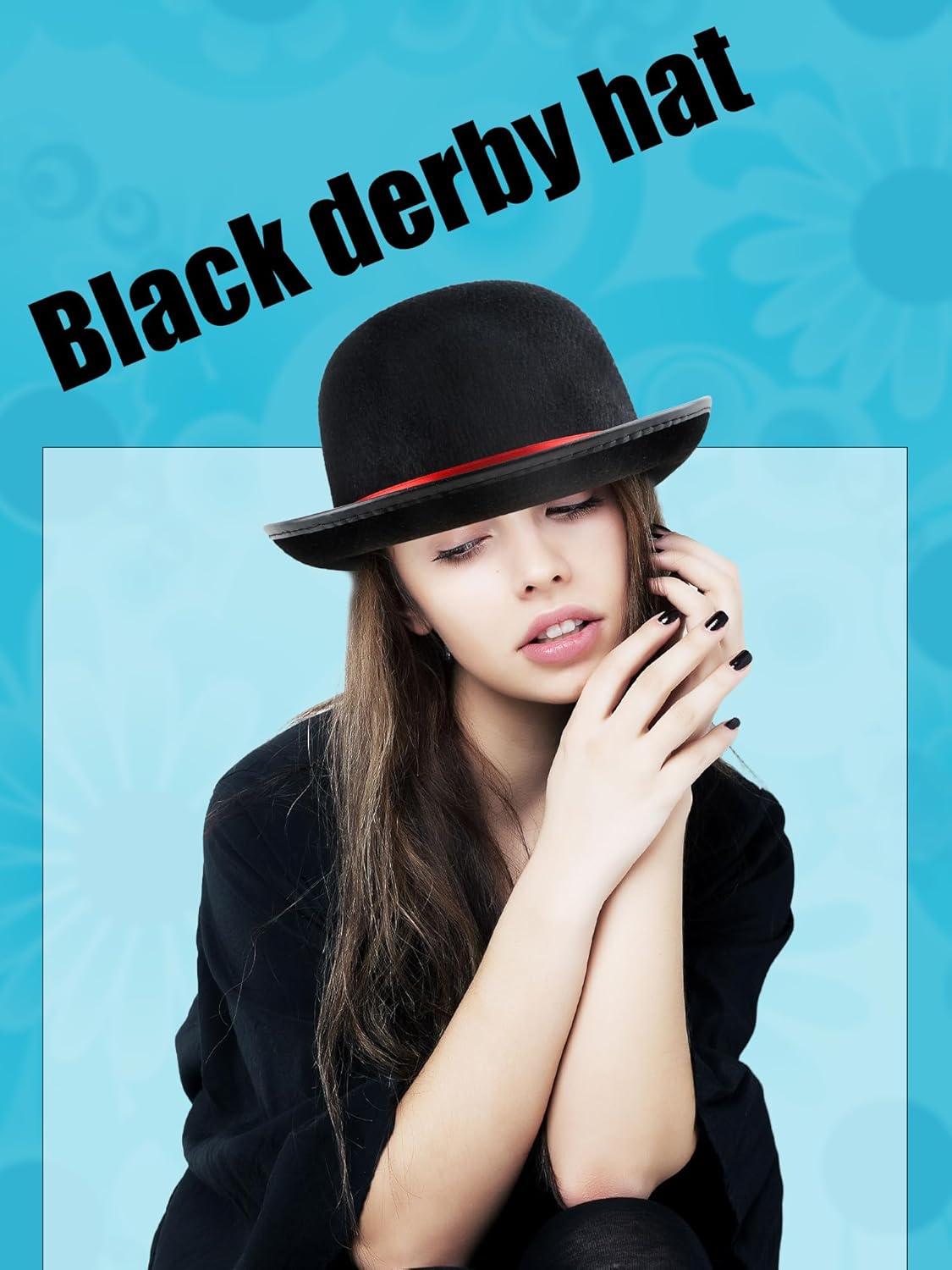 4 Pack Adult Black Bowler Hats Felt Bowler Derby Hat with Red Band Gentleman Hat for Men Women Halloween Cosplay Party Dress up - Image 4