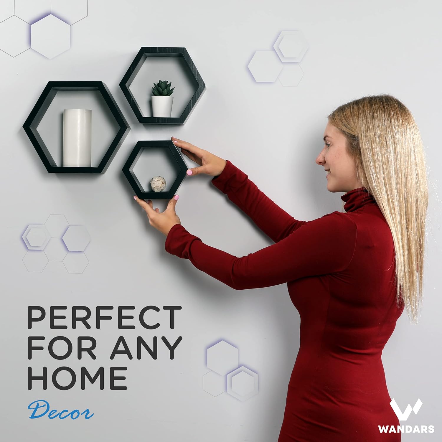 Set of 3 Pine Wood Hexagon Shelves for Wall Decor - Farmhouse Honeycomb Shelves for Living Room Decor, Kitchen Storage, Wall Mount Rustic Boho Shelves : Home & Kitchen