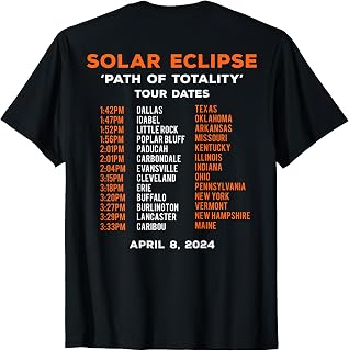 Solar Eclipse Tour Dates For 2024 Back Print T-Shirt