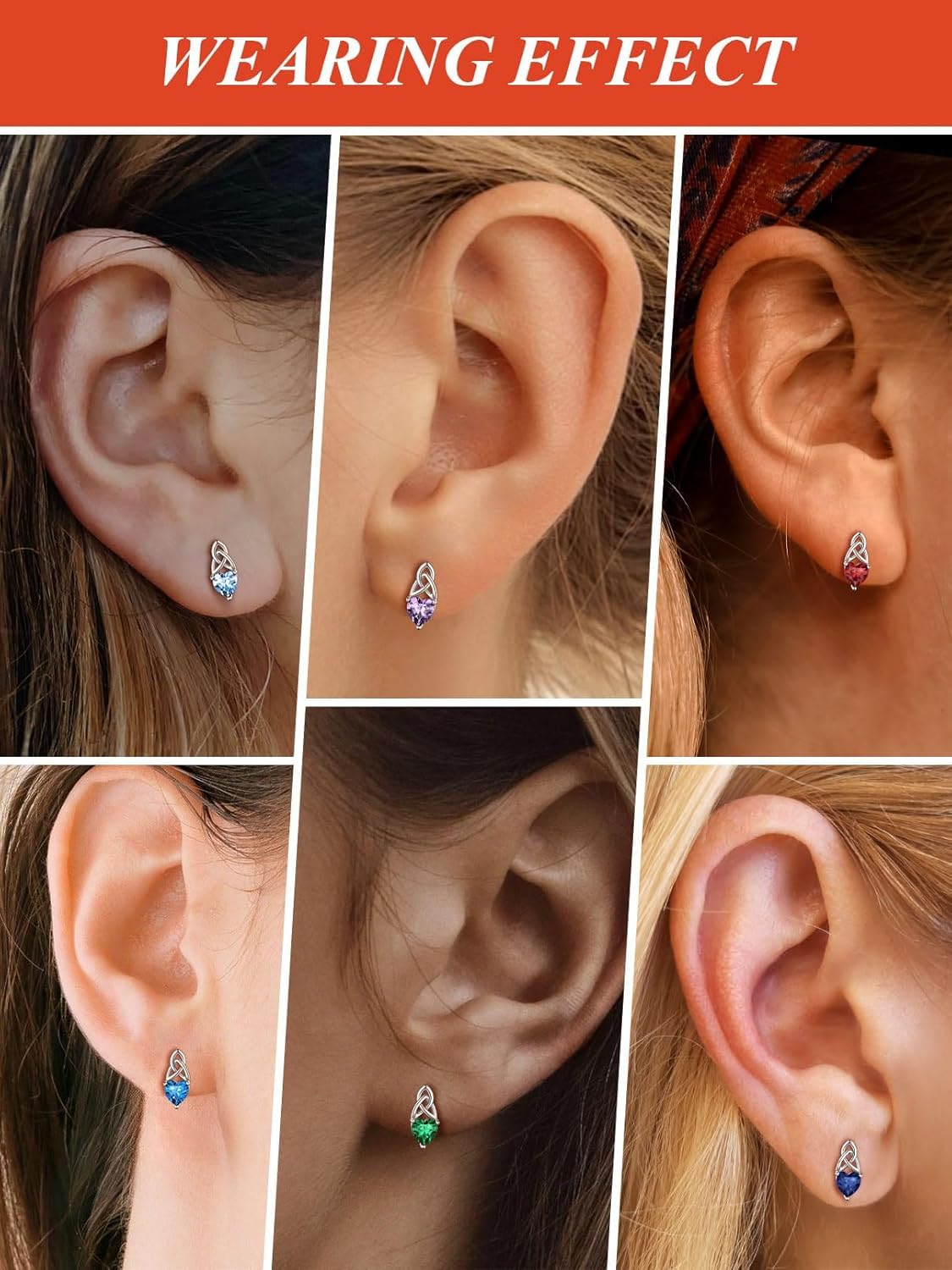 FaithHeart 925 Sterling Silver Birthstone Earrings for Women, Dainty Heart/Princess Cut/Celtic Knot/Cross Birthstone Stud Earrings for Women Pure Silver Birthstone Jewelry Gifts for Mom Daughter Wife - Image 3