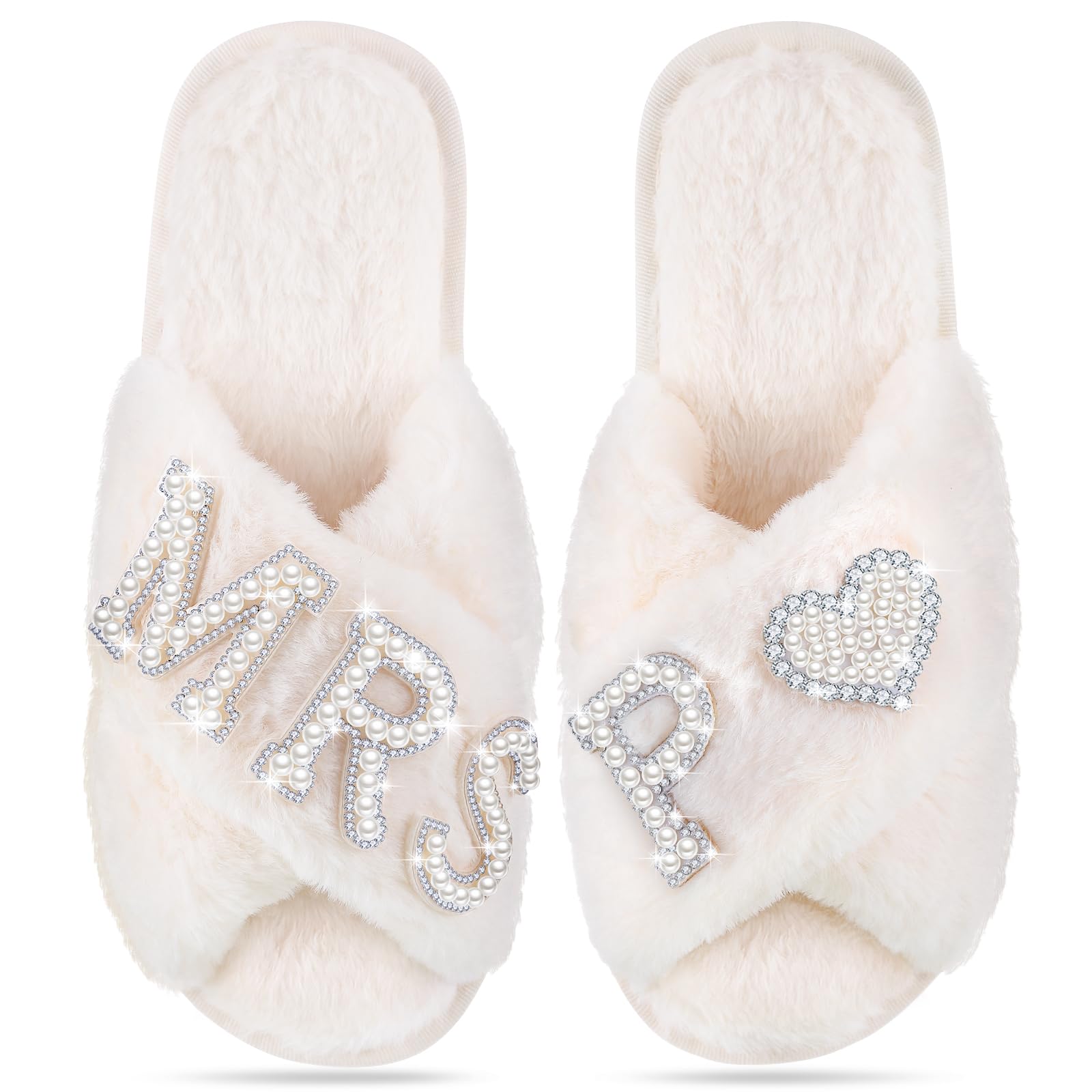 Tarpop Bride Slippers Mrs Slipper for Wedding with Personalized Initial Pearl Design Bridal Gifts