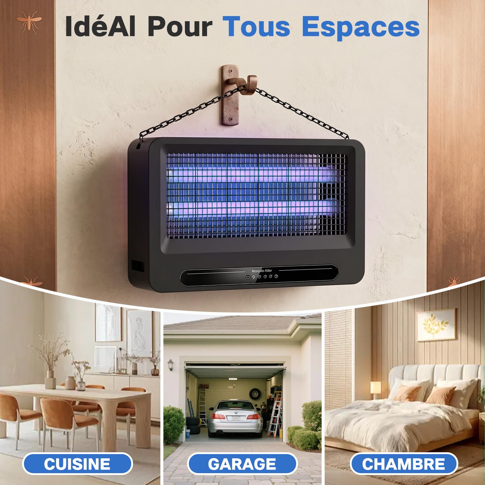 YFFU Lampe Anti Moustique Double Face 4000V, Tue Mouche Electrique Puissant avec 2 Tubes UV 365nm Interchangeables,Appareil Anti Moustique pour Intérieur et Extérieur,Idéal pour Maison,Chambre,Cuisine