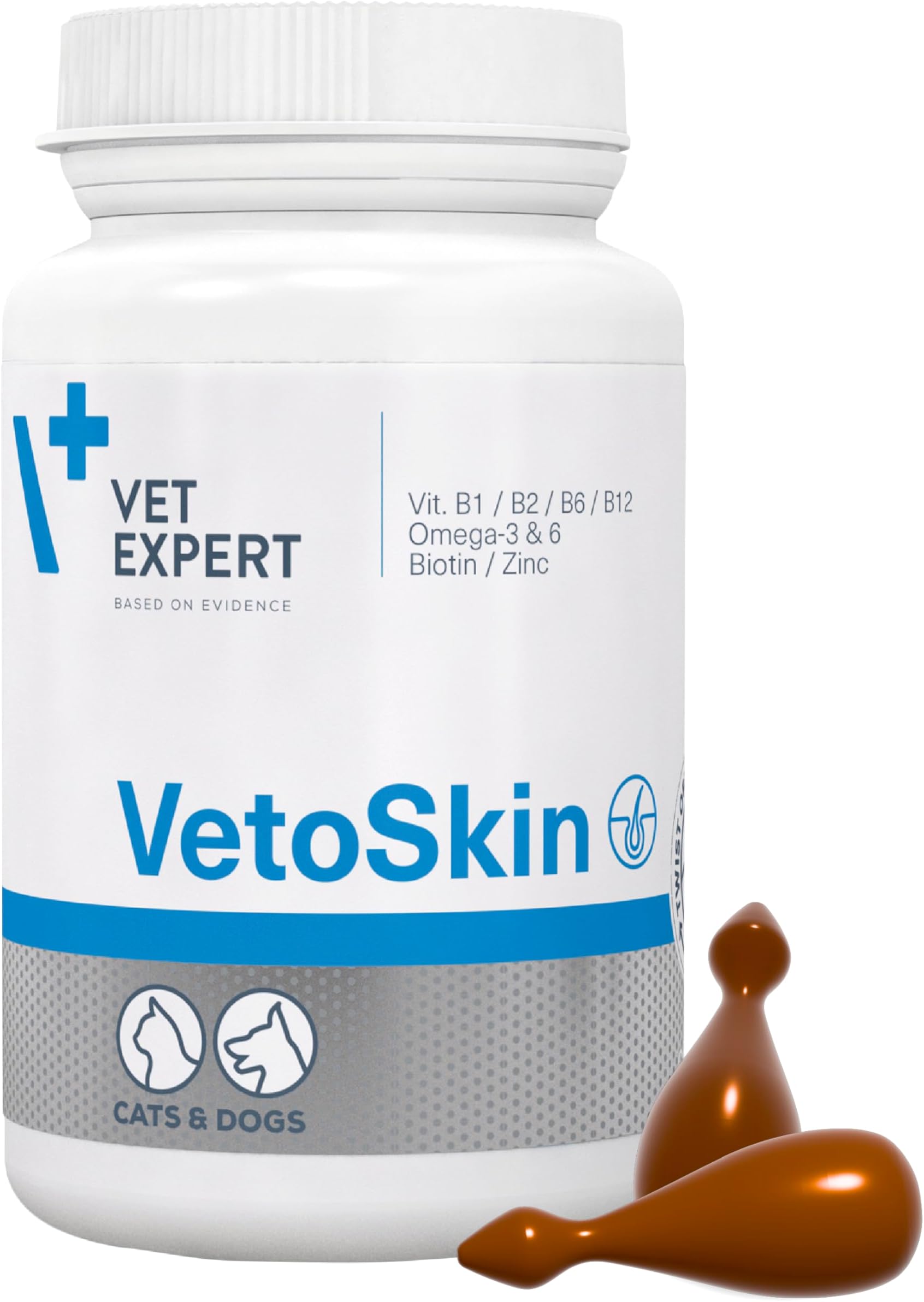 Vet Expert VetoSkin – Omega-3 & Omega-6 Supplement for Dogs & Cats | Supports Skin Health & Glossy Coat | Zinc & B Vitamins Formula – 90 Chews