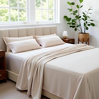 Callum Collective|Organic Tencel™Eucalyptus Sheets | 400 Thread Count |Hypoallergenic|Eco-Friendly| Extra deep pocket-18 Inches | 4 Piece Luxury Bed Sheets [Queen,Beach Sand]