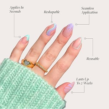 Glamnetic Press-On Nails Bundle - Sprinkles & Wild Card | Glossy Short Almond Rainbow French Tip Nails | Semi-Transparent Short Almond Trendy Pastel Nails | Reusable, Salon-Quality Nail Kits